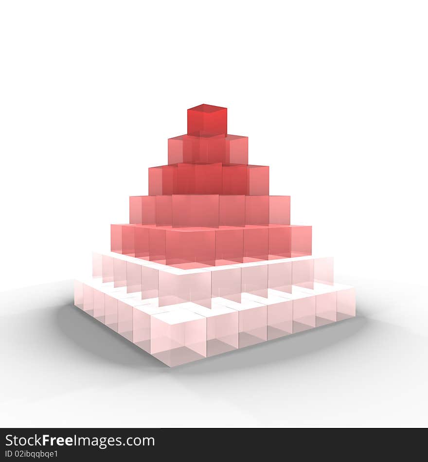 A pyramid made of stacked up cubes. a 3d image. A pyramid made of stacked up cubes. a 3d image