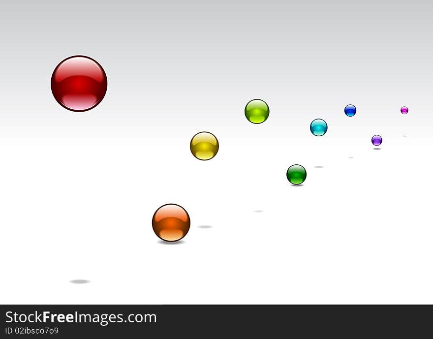 Jumping colorful glossy spheres over white