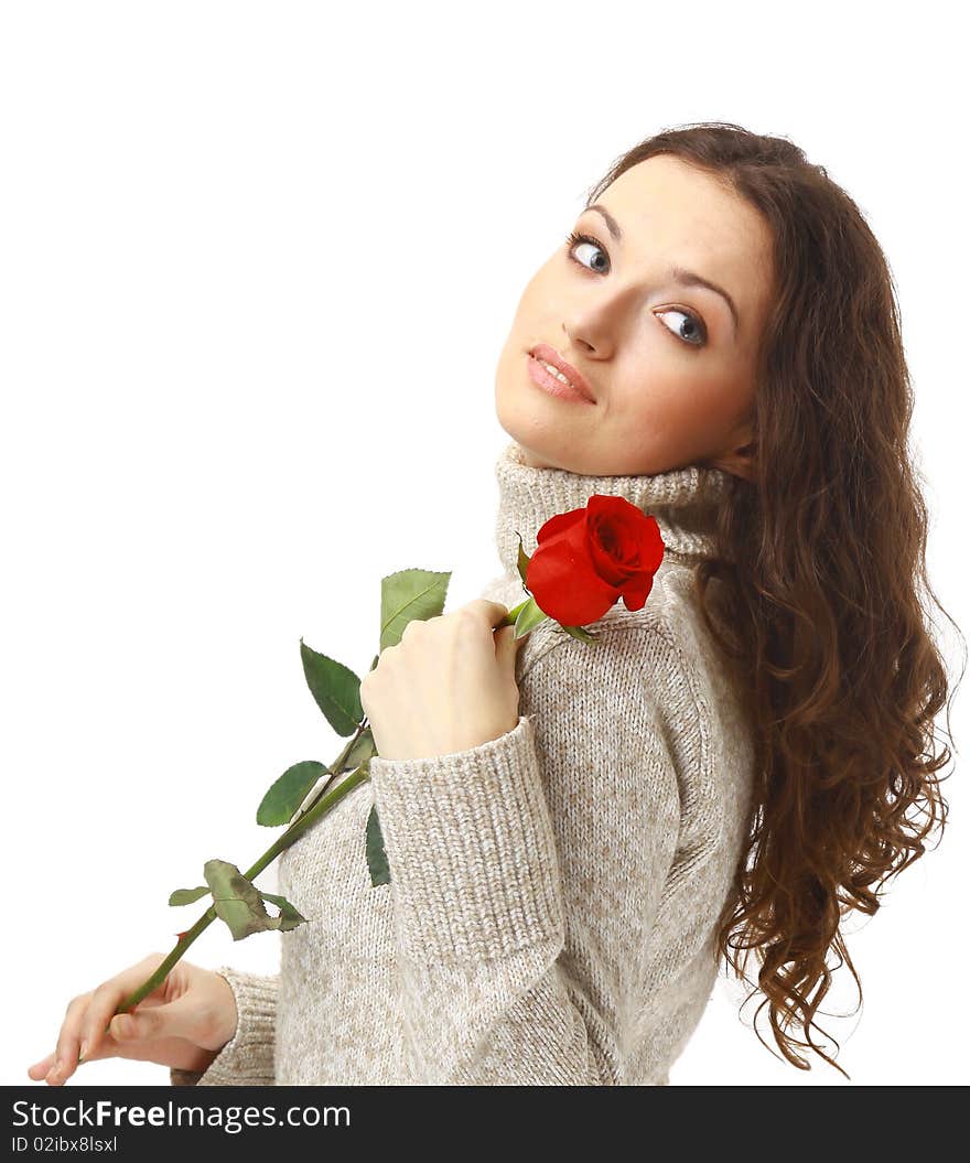 Portrait of happy woman with rose