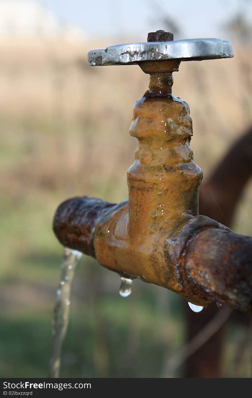 The faucet of a rural water pump