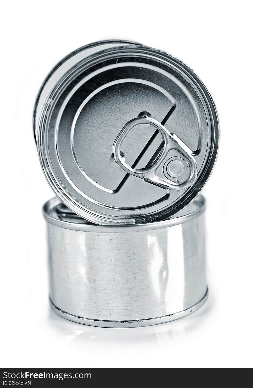 An image of two food tins over white background