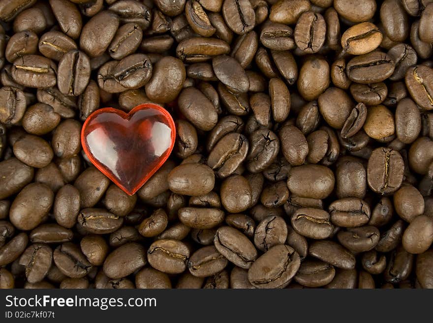 Coffee beans and red heart