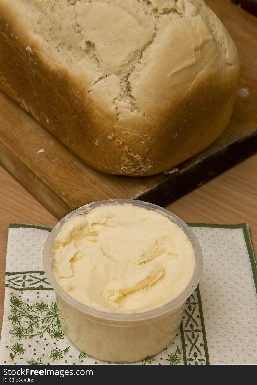 Freshly baked bread and home made butter. Freshly baked bread and home made butter