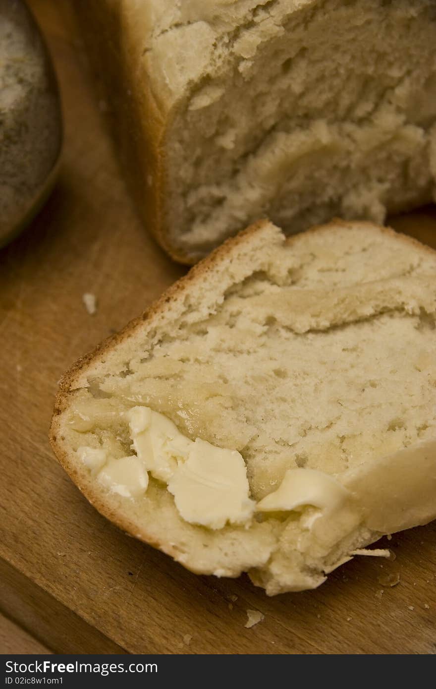 Freshly baked white bread an home made butter. Freshly baked white bread an home made butter