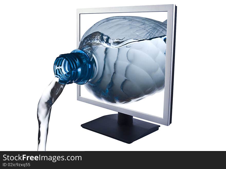 LCD monitor with bottle of water