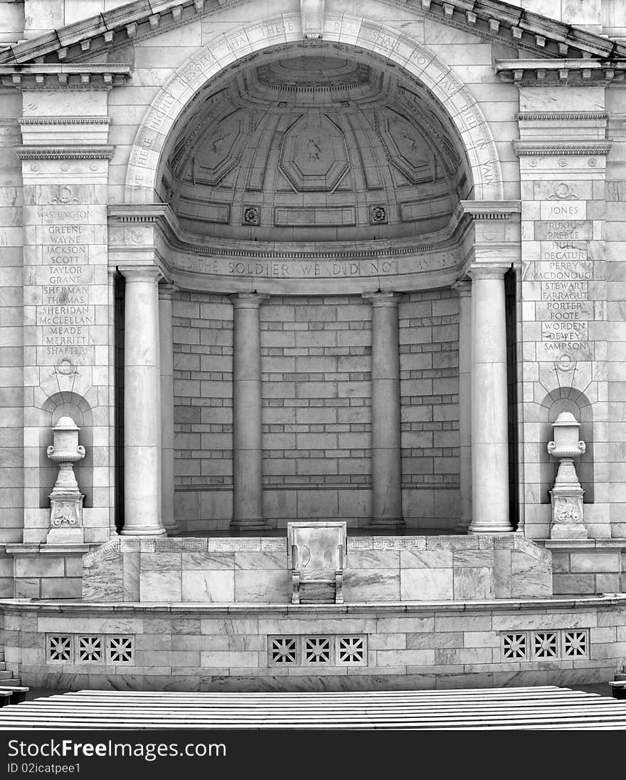 Memorial Amphitheater at Arlington National Cemetery. The Marble columns surround the theater. Used for memorial services to honor the fallen soldiers of the U.S.A. armed forces.