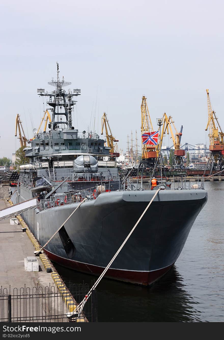 Russian military ship anchored in port