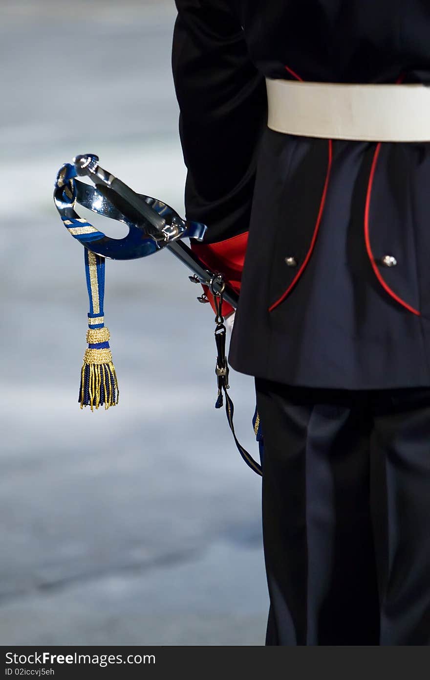 Sword in hand of military musician