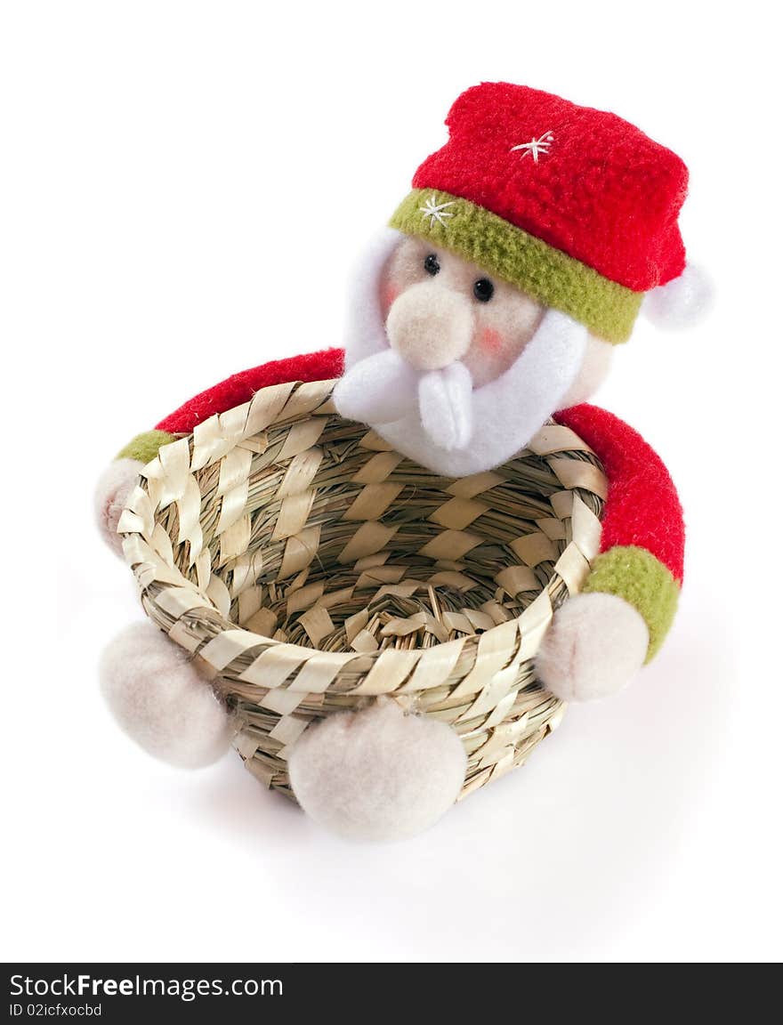 Red hat Santa Claus on cane basket