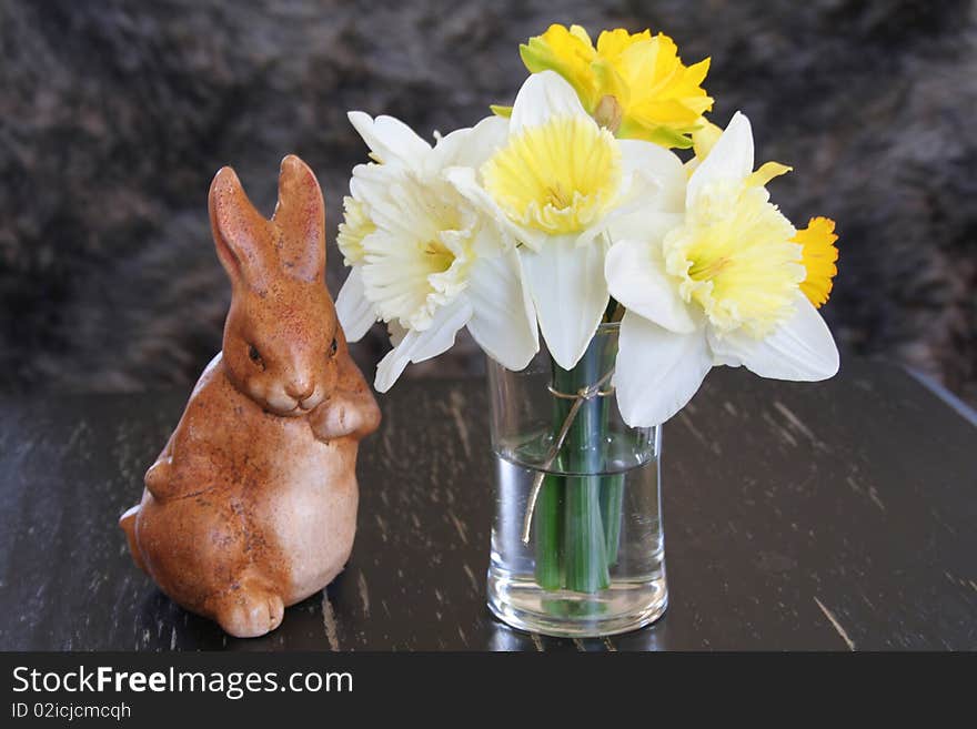 Bouquet of Daffodils and a rabbit. Bouquet of Daffodils and a rabbit.