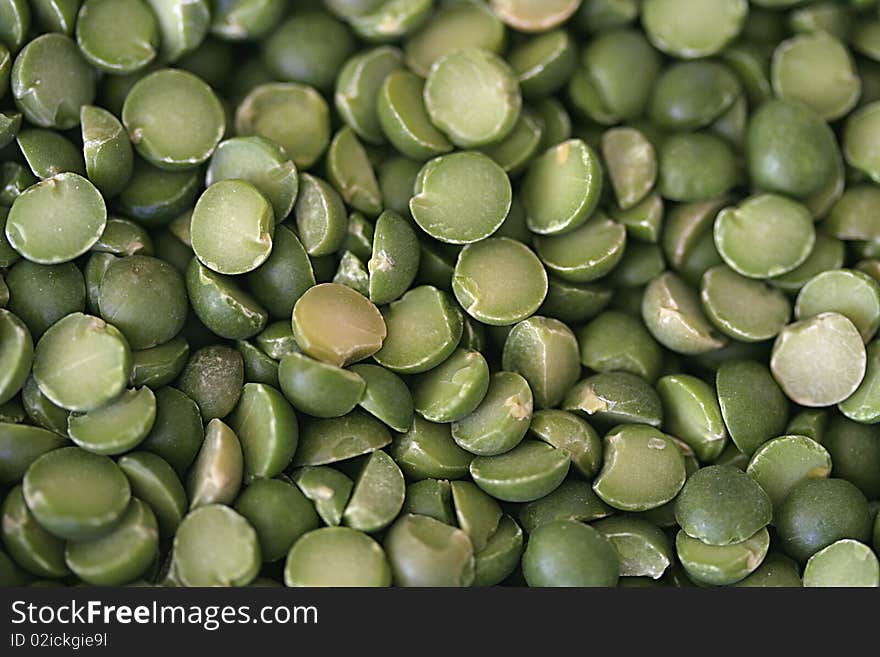 Close up of dry green peas.