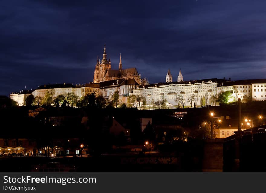 Prague Castle and its surroundings at night