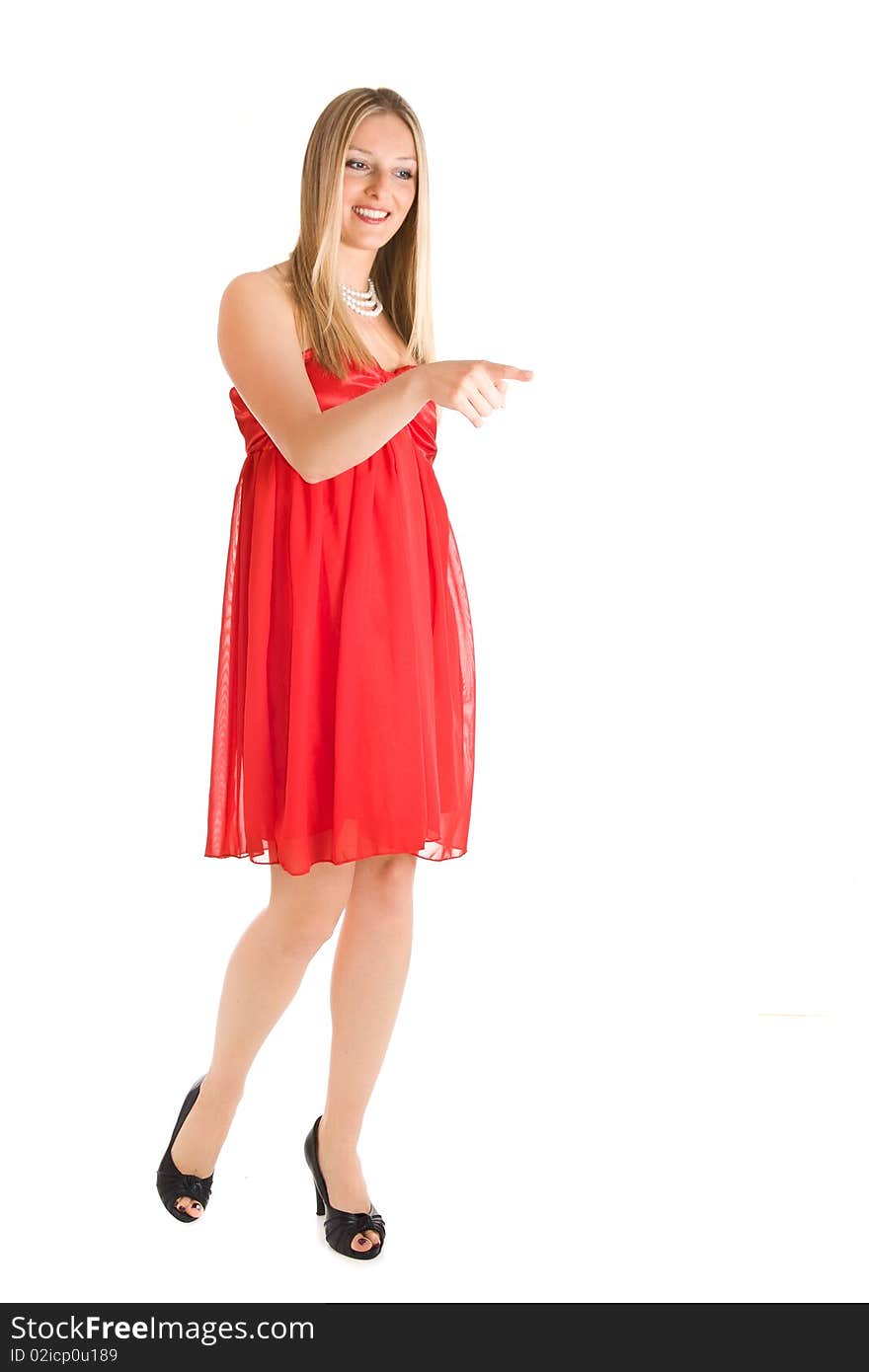 Blond woman in red dress