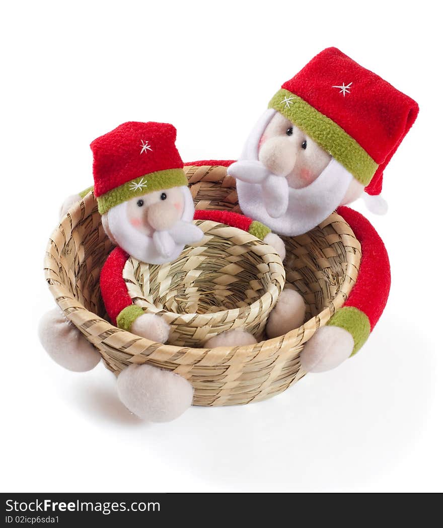 Red hat Santa Claus on cane basket