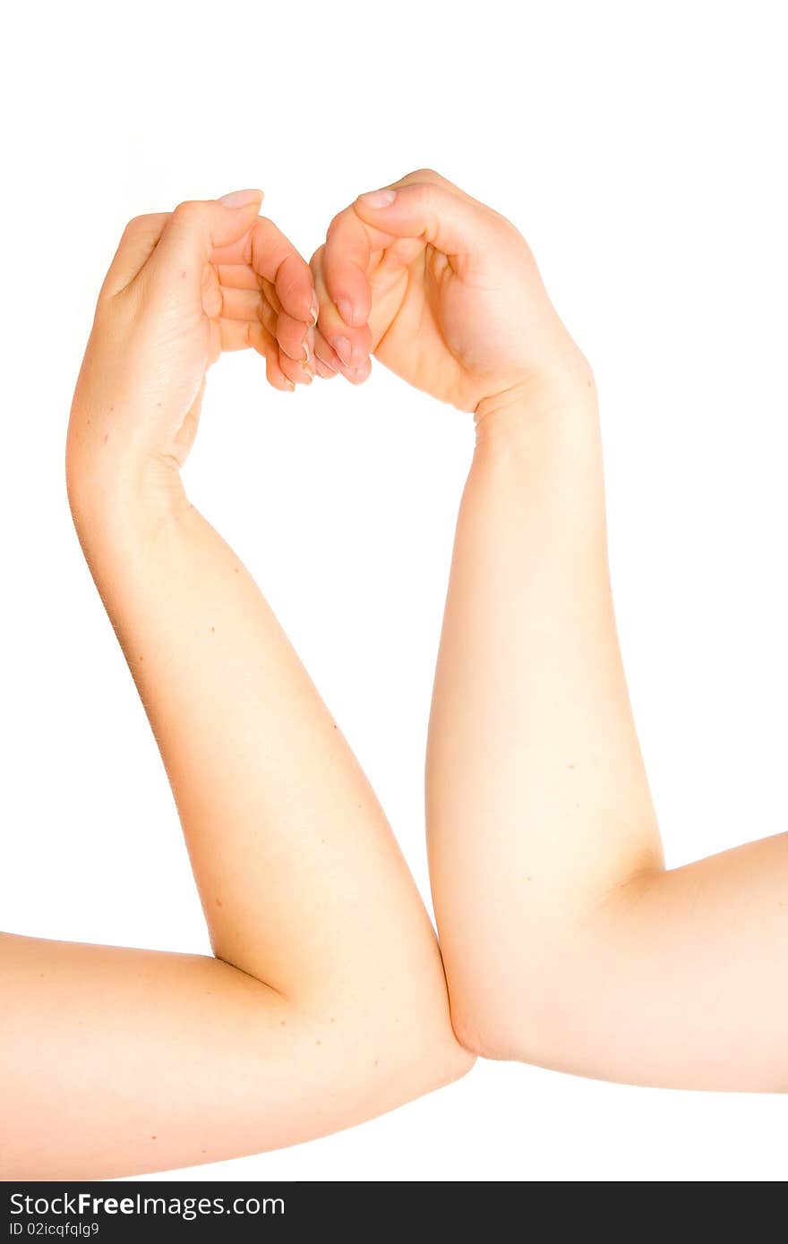 Women hands heart on white background