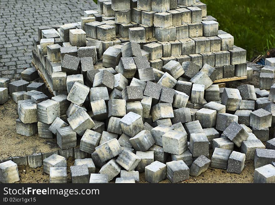 Many paving on a pallet. Many paving on a pallet