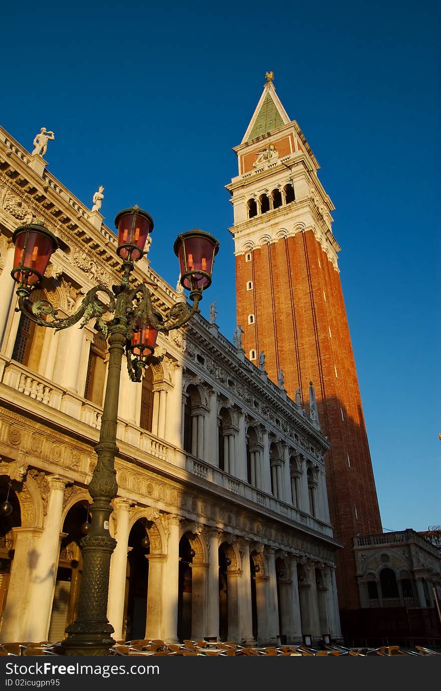 Campanile and Lamp, Venice, Italy