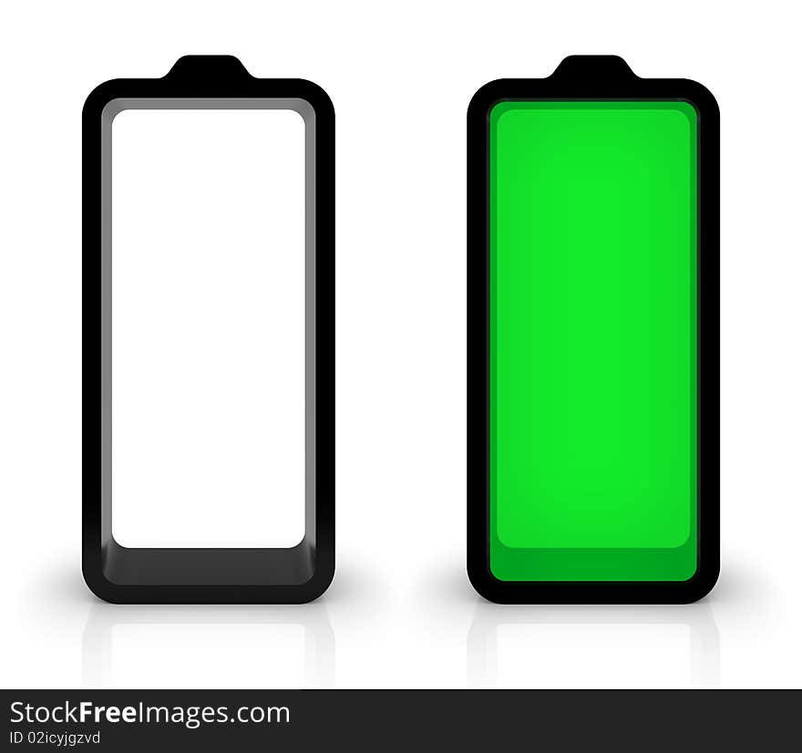 Battery charging or discharging symbols isolated on white. Part of a series.