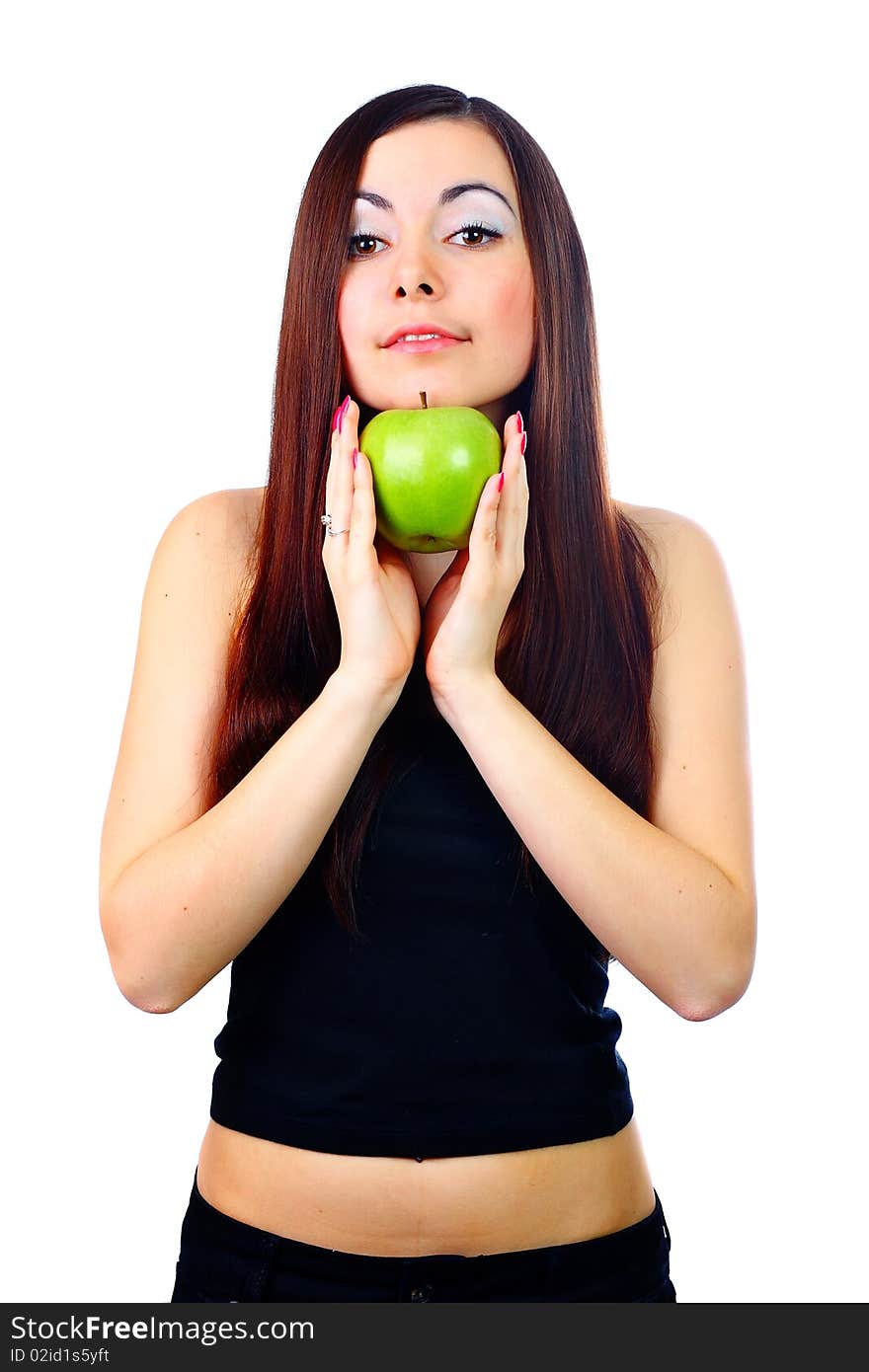 Young girl holding a green apple. Young girl holding a green apple