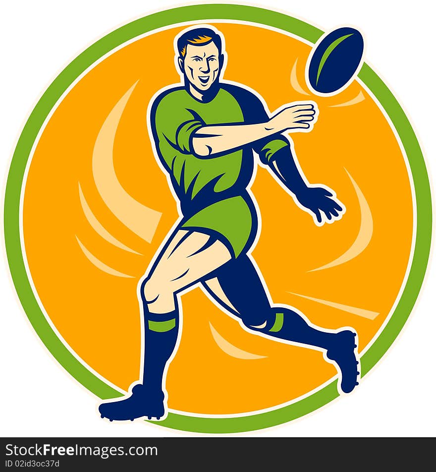 Rugby player running passing