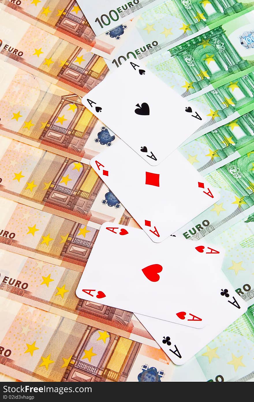 Four Aces And  Euro Banknotes.