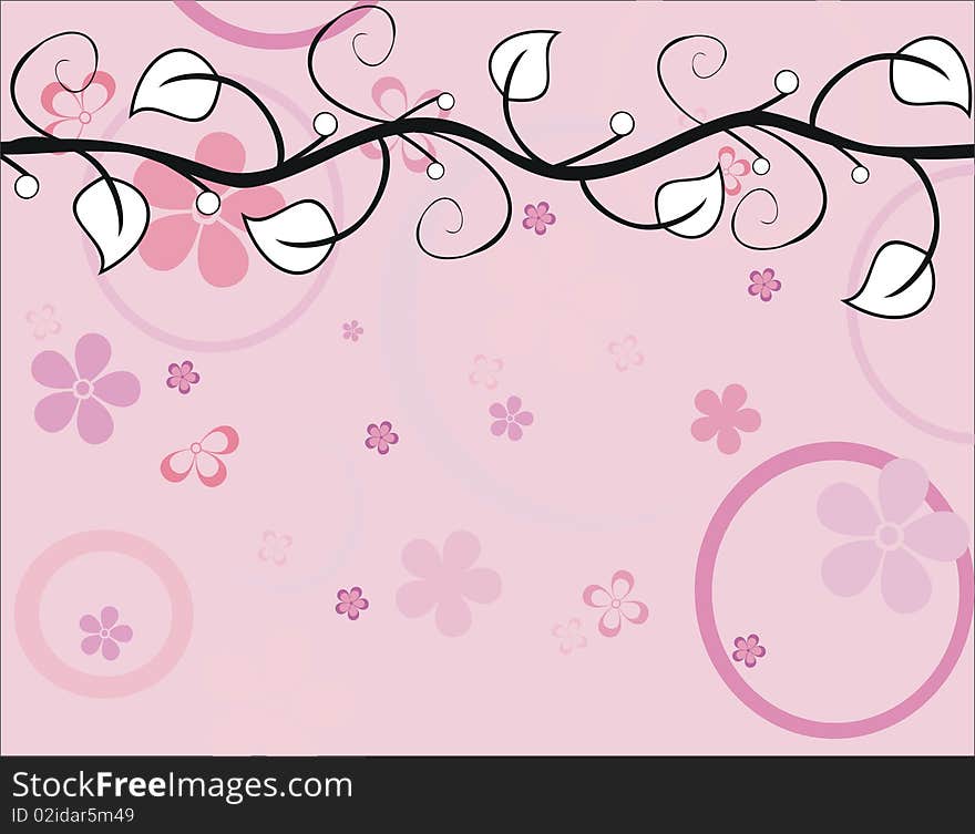 A background illustration featuring an assortment of light and dark pink  flowers. A background illustration featuring an assortment of light and dark pink  flowers