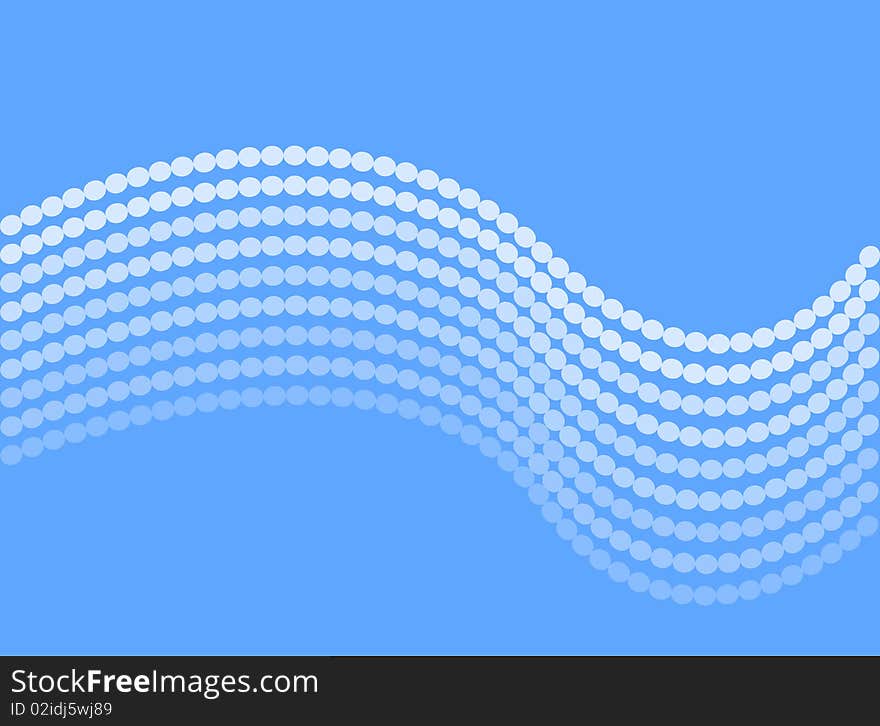 Vector abstract wave of white circles on blue background. Vector abstract wave of white circles on blue background