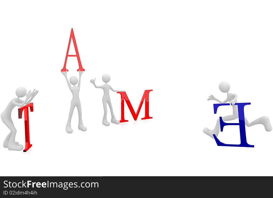 Posed by the three-dimensional villain holding letters spelling team collaboration diagram. Posed by the three-dimensional villain holding letters spelling team collaboration diagram