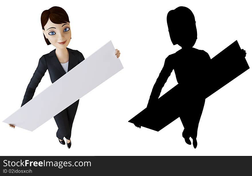 Businesswoman and panel on a white background with alpha mask. Businesswoman and panel on a white background with alpha mask