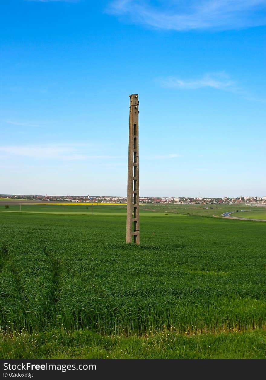 Abandoned light pole in the field