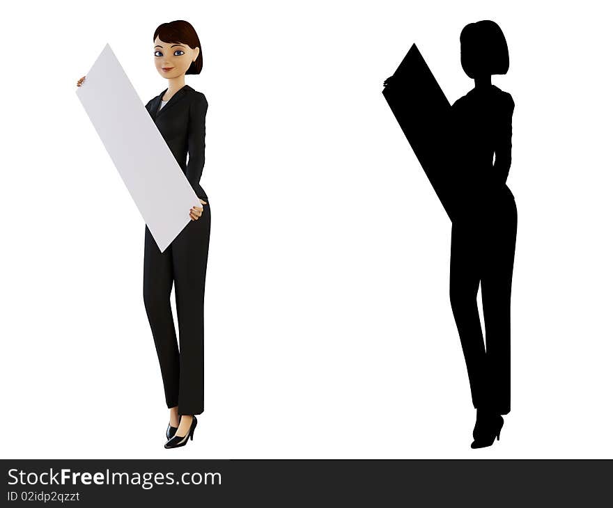 Businesswoman and panel on a white background with alpha mask. Businesswoman and panel on a white background with alpha mask