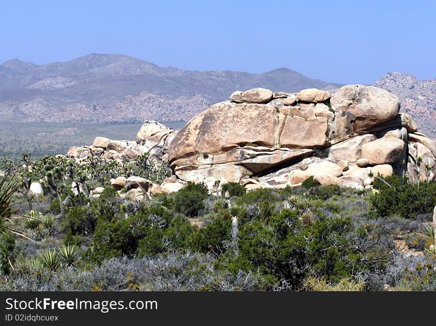 Desert view of Rock formation with mountain background. Desert view of Rock formation with mountain background