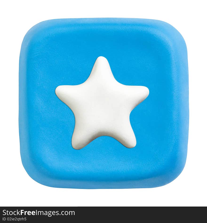 Original favourites button made of blue and white plasticine. Isolated. Clipping paths separately for button and icon. Original favourites button made of blue and white plasticine. Isolated. Clipping paths separately for button and icon