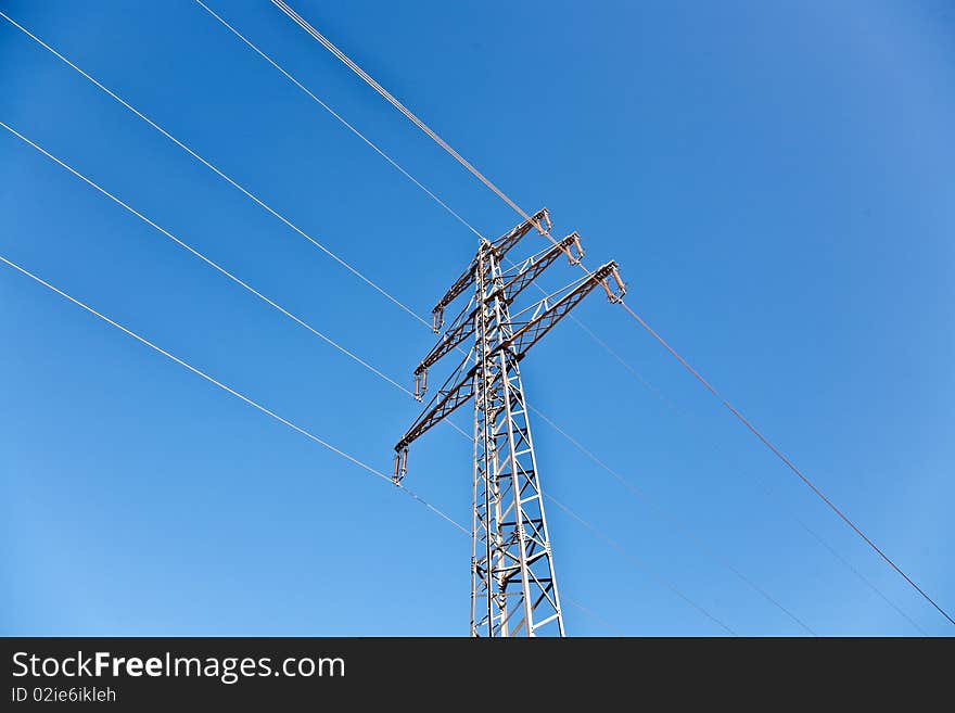 Electricity high voltage tower with blue sky. Electricity high voltage tower with blue sky