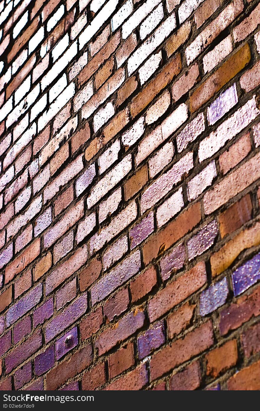 Wide angle view of an old wall abandoned factory building