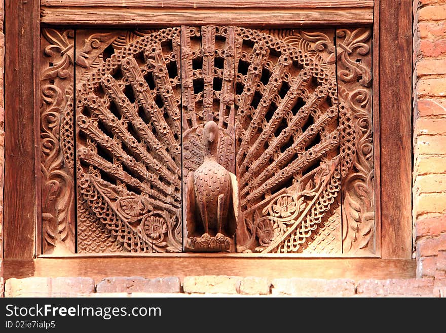 Peacock wood window,Dattatraya,Patan Durbar Square. Peacock wood window,Dattatraya,Patan Durbar Square