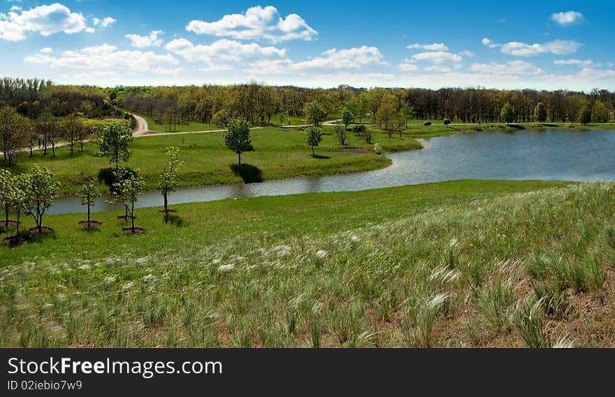 River landscape in spring park