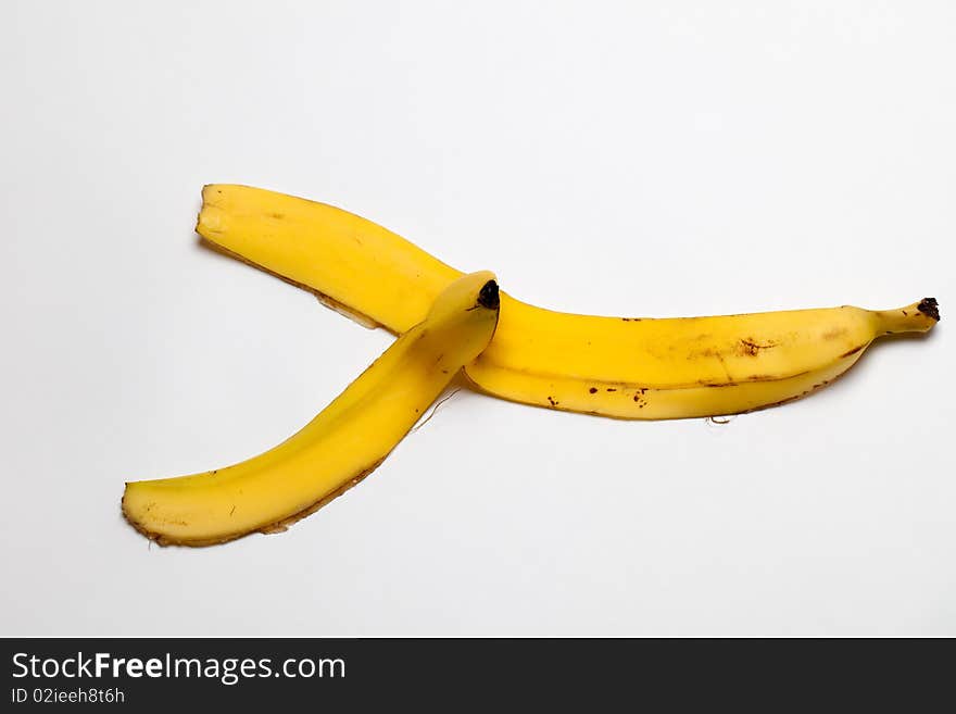 A banana skin on a white background.