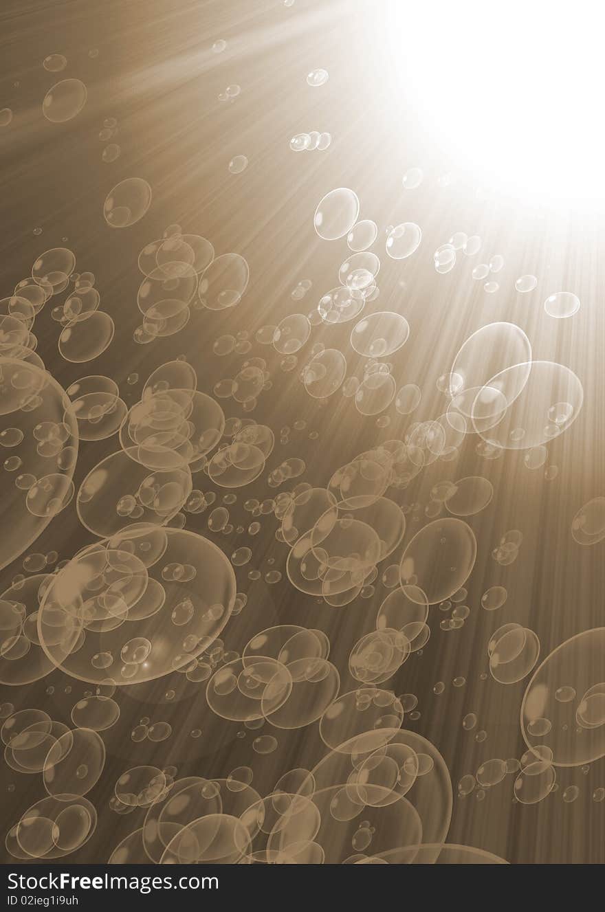 Air bubbles of water with the rays of light