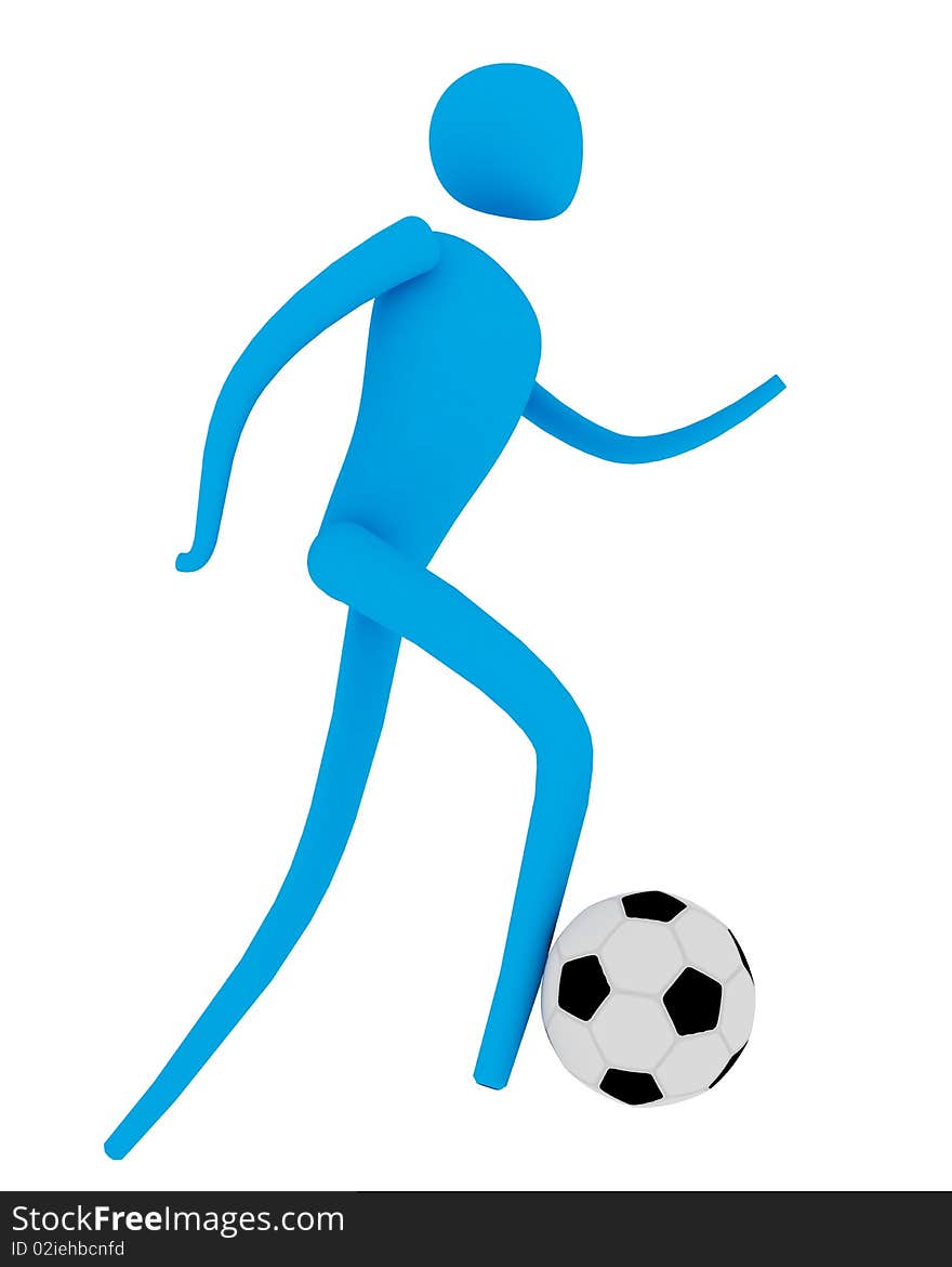 Soccer player with ball on white background