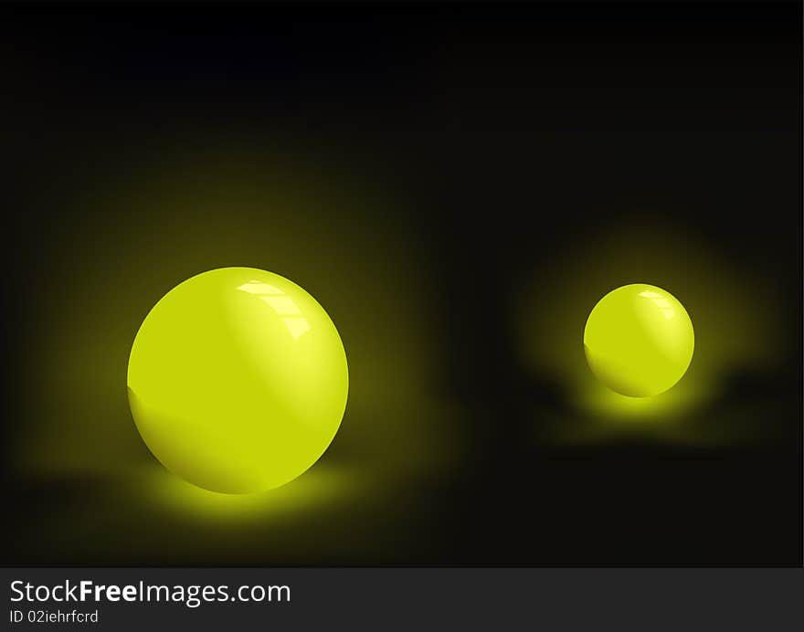 Two gold balls in darkness