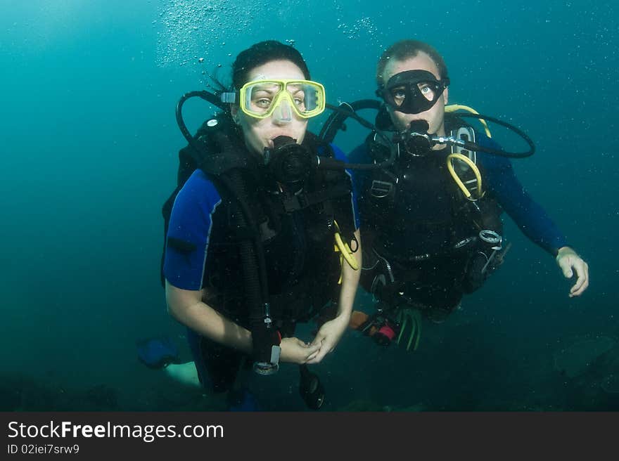 Two scuba divers on a dive