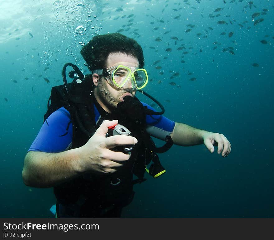 Head and body shot of scuba diver