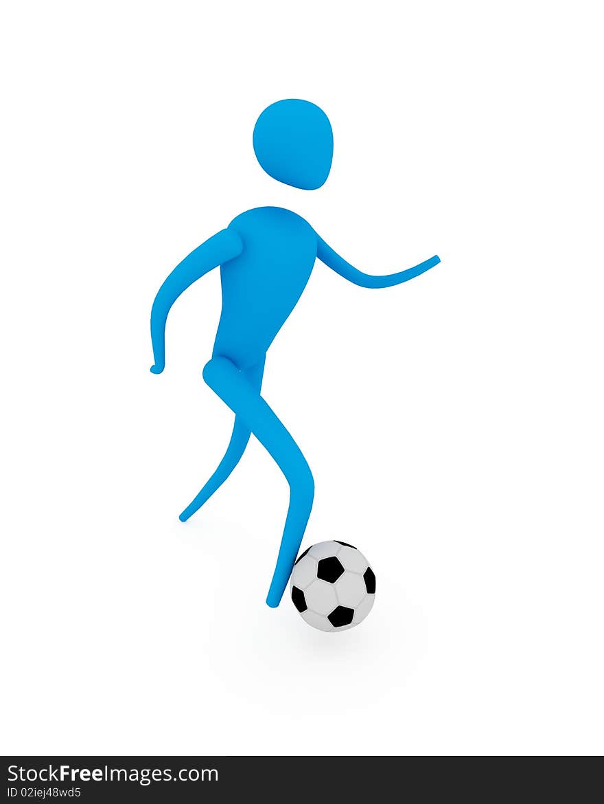 Soccer player with ball on white background