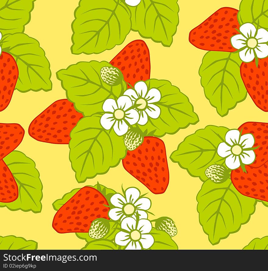 Pattern with strawberries and flowers