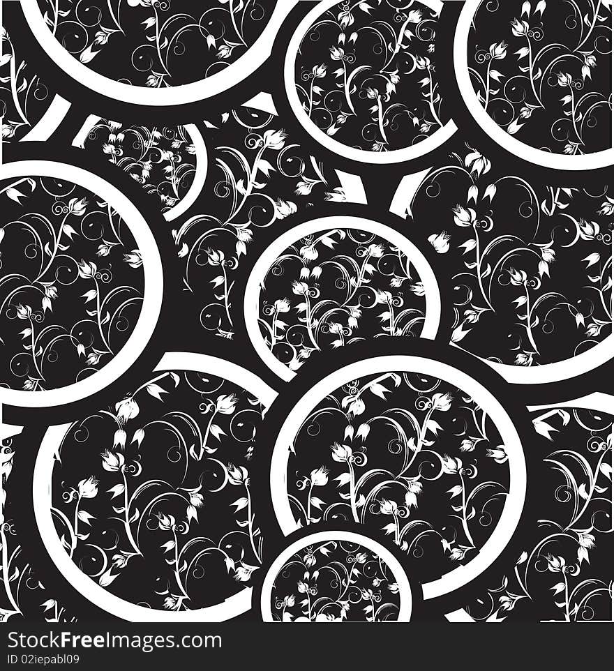 Decorative flowers in black circle