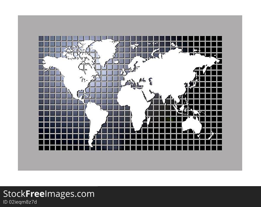 This image showing the planet earth as a map over a digital grid. The map of the globe features America and Canada, the Atlantic ocean, Africa, Europe, plus the far east, China and India and Australia. This image showing the planet earth as a map over a digital grid. The map of the globe features America and Canada, the Atlantic ocean, Africa, Europe, plus the far east, China and India and Australia.