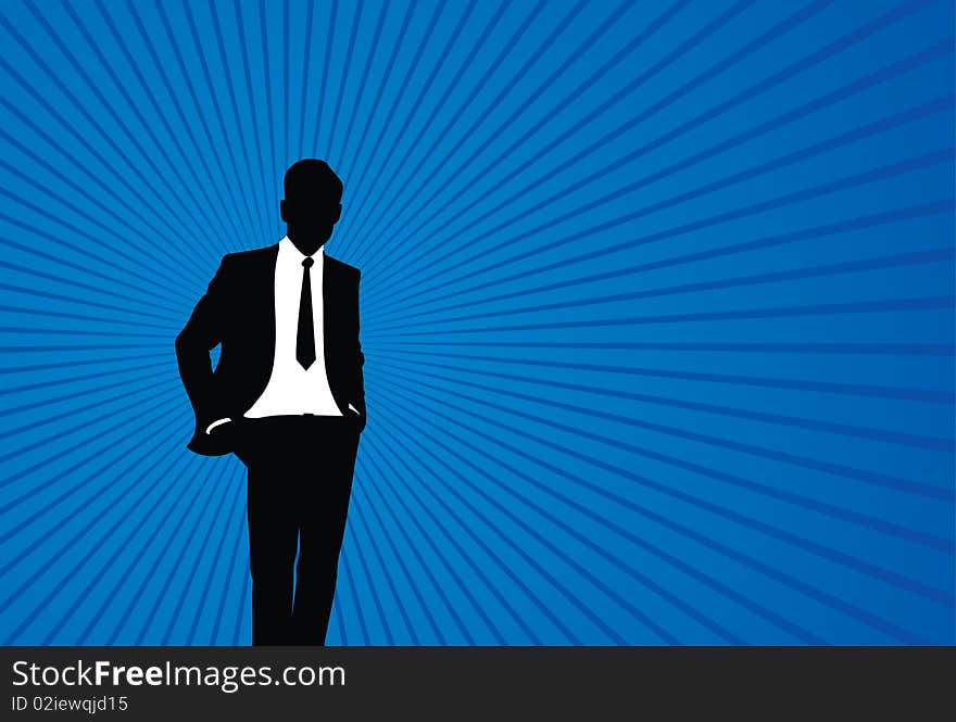 Businessman with a blue focal point background. Businessman with a blue focal point background