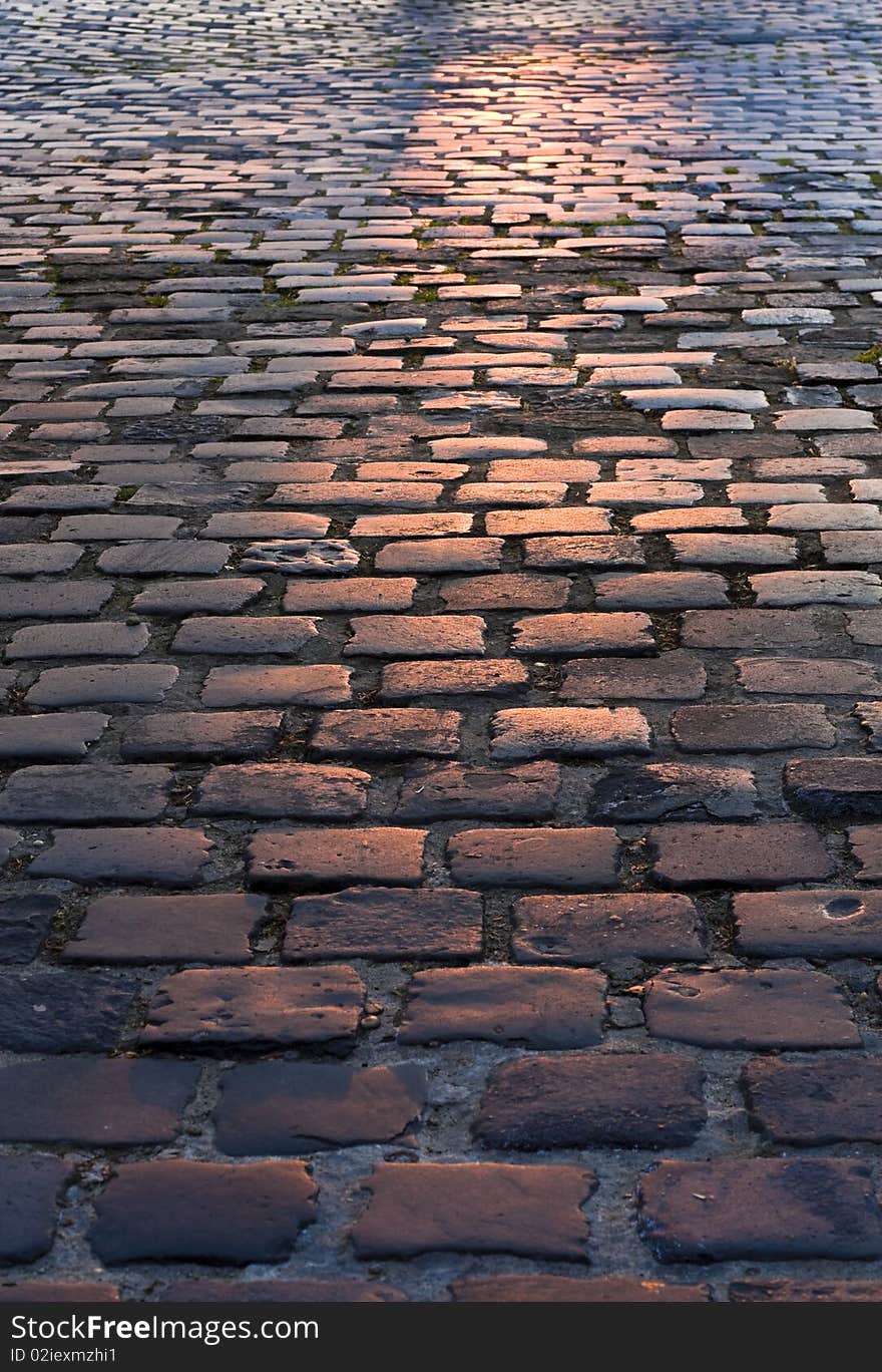 Cobbled, ancient city of stone road. Cobbled, ancient city of stone road.