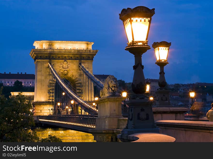 Beautiful Budapest, Chain Bridge illuminated.